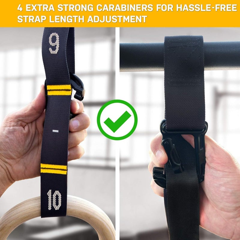 BOFFLE Wooden Gymnastic Rings with Adjustable Number Straps, Crossfit Rings for Gym, Workout, Exercise, Outdoor Training, Quick Install Carabiner, 8.5 ft Straps Pull Up Non-Slip Rings - Image 3