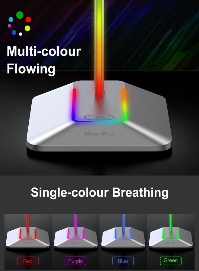 نيو بي حامل سماعات رأس نيو بي RGB مزود بمنفذ شحن USB-C واحد ومنفذ شحن USB واحد، حامل سماعات رأس للألعاب على المكتب مع 7 أوضاع إضاءة وقاعدة مطاطية مانعة للانزلاق مناسبة لجميع ملحقات سماعات الأذن (فضي) - Image 2