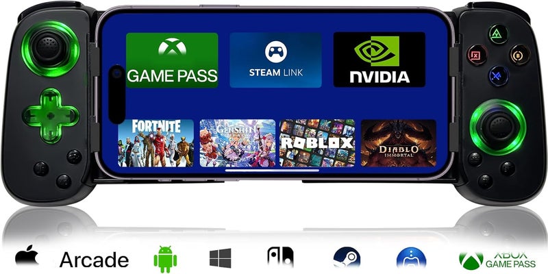 arVin Mobile Gaming Controller for iPhone Android with Phone CASE Support & Green Light, Wireless Gamepad for iPhone/iPad/Samsung/Tablet/Switch/PS4/PC, Play Xbox Cloud Gaming/PS Remote Play/Steam Link - Image 1
