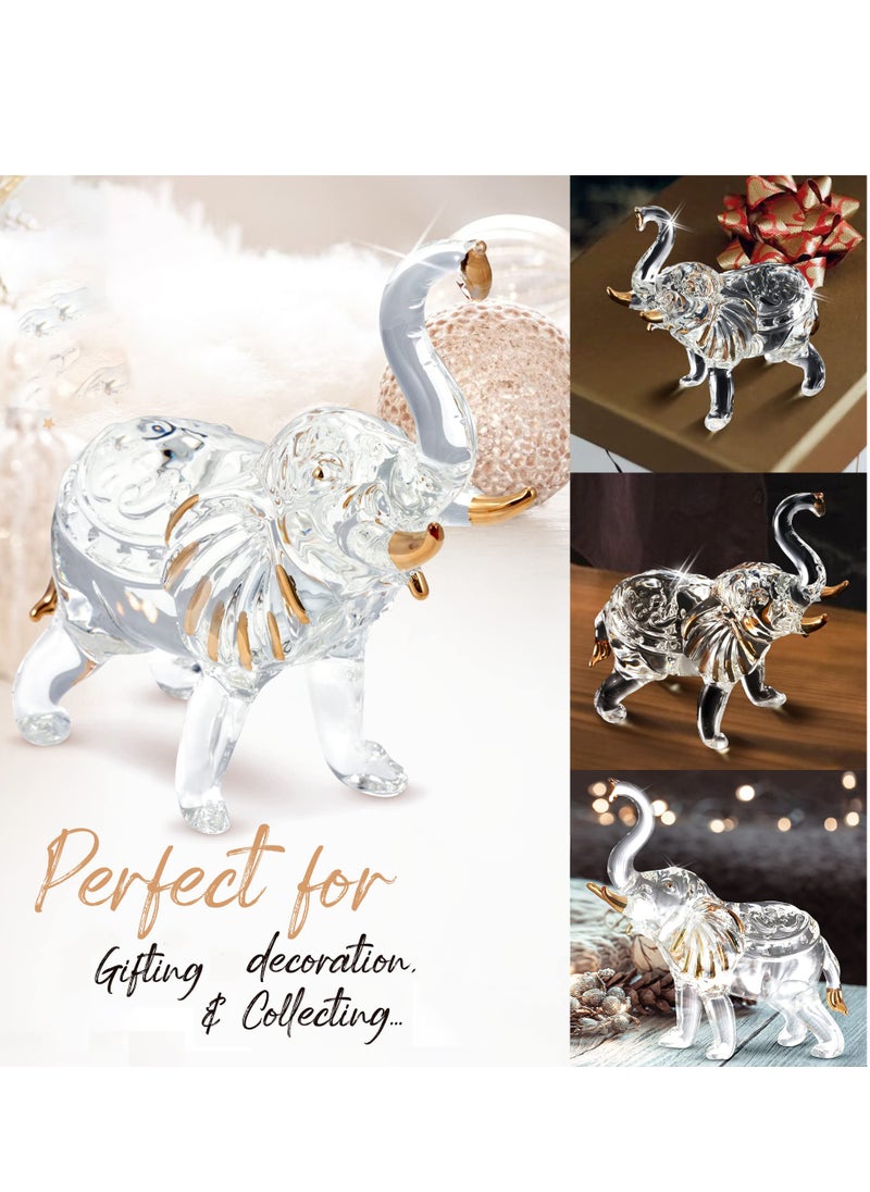 SYOSI - Crystal Elephant Figurine - Glass Crystal Art Statue with Golden Details - Decor for Home, Office, Outdoor, Gifts for Birthday, Housewarming - 13.5x13.5x11.5cm - Image 1