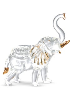 Crystal Elephant Figurine - Glass Crystal Art Statue with Golden Details - Decor for Home, Office, Outdoor, Gifts for Birthday, Housewarming - 13.5x13.5x11.5cm
