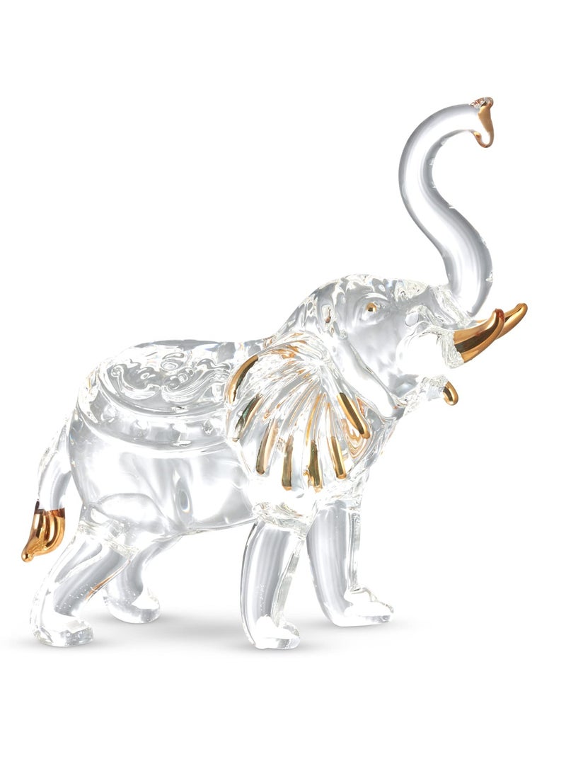 SYOSI - Crystal Elephant Figurine - Glass Crystal Art Statue with Golden Details - Decor for Home, Office, Outdoor, Gifts for Birthday, Housewarming - 13.5x13.5x11.5cm - Image 1