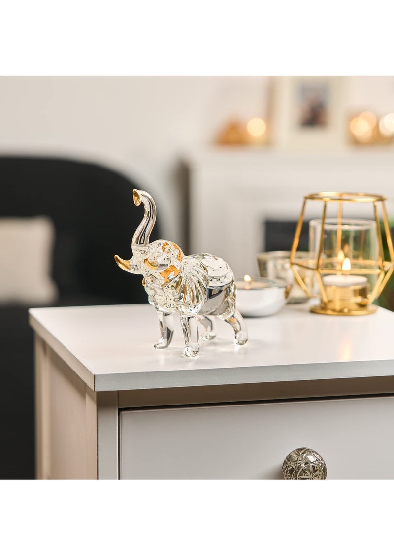 SYOSI - Crystal Elephant Figurine - Glass Crystal Art Statue with Golden Details - Decor for Home, Office, Outdoor, Gifts for Birthday, Housewarming - 13.5x13.5x11.5cm - Image 1