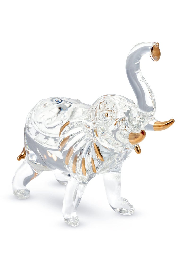 SYOSI - Crystal Elephant Figurine - Glass Crystal Art Statue with Golden Details - Decor for Home, Office, Outdoor, Gifts for Birthday, Housewarming - 13.5x13.5x11.5cm - Image 1