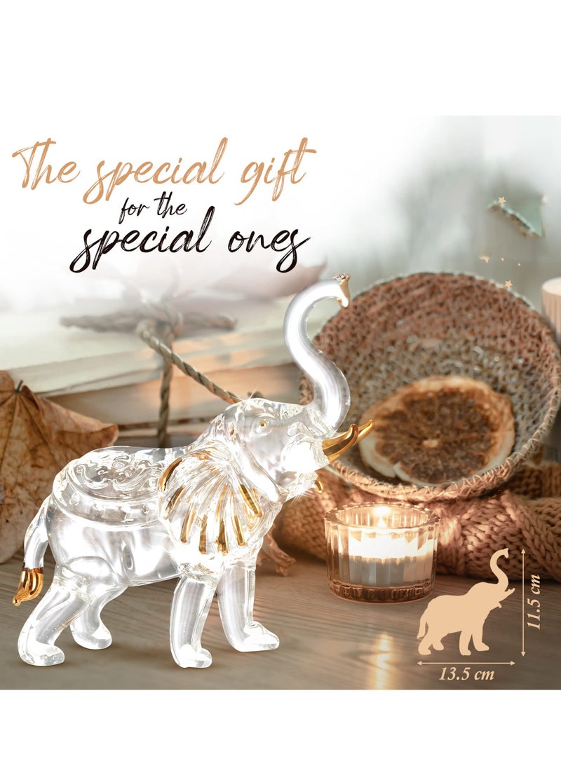 SYOSI - Crystal Elephant Figurine - Glass Crystal Art Statue with Golden Details - Decor for Home, Office, Outdoor, Gifts for Birthday, Housewarming - 13.5x13.5x11.5cm - Image 1
