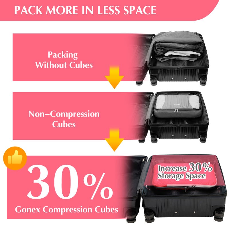 Gonex Compression Packing Cubes, 4pcs Expandable Storage Travel Luggage Bags Organizers (4 PCS Bright Pink) - Image 3