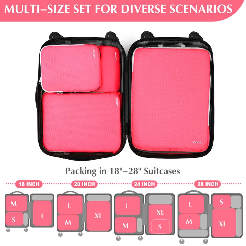 Gonex Compression Packing Cubes, 4pcs Expandable Storage Travel Luggage Bags Organizers (4 PCS Bright Pink) - Image 4