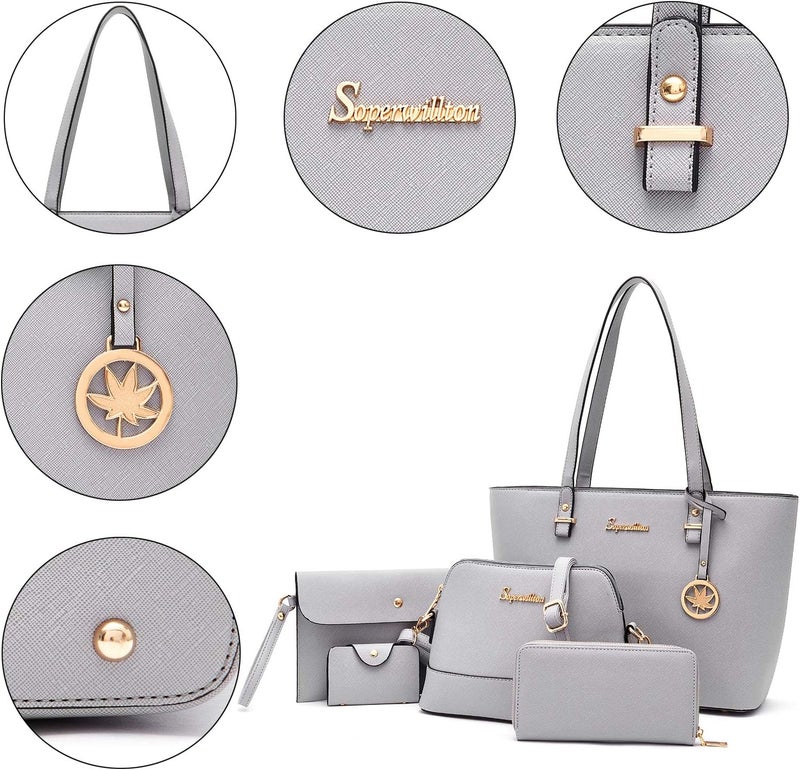 Soperwillton Handbags and Purses for Women Shoulder Tote Bags Top Handle Satchel Purse Set 5pcs - Image 3