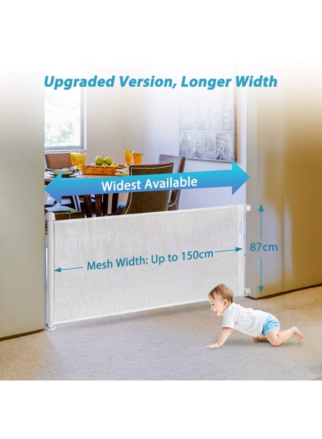 بوابات أطفال قابلة للسحب، بوابة شبكية للكلاب للمنزل، مستلزمات الأطفال الأساسية تمتد حتى عرض 55 بوصة، بوابة للحيوانات الأليفة بعرض 33 بوصة، بوابات أمان طويلة للأطفال للسلالم والأبواب والممرات، للاستخدام الداخلي/الخارجي (أبيض) - Image 3