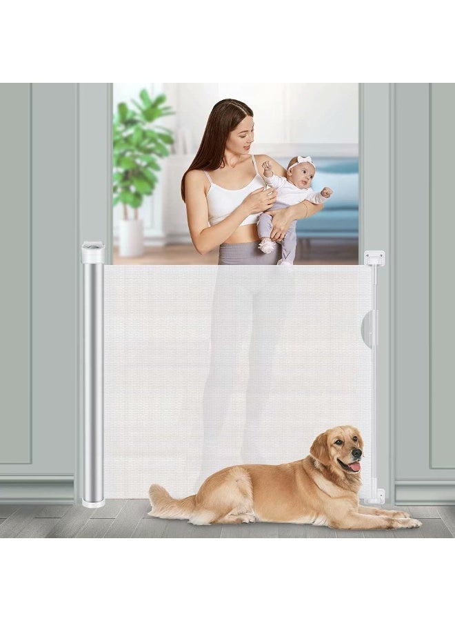 بوابات أطفال قابلة للسحب، بوابة شبكية للكلاب للمنزل، مستلزمات الأطفال الأساسية تمتد حتى عرض 55 بوصة، بوابة للحيوانات الأليفة بعرض 33 بوصة، بوابات أمان طويلة للأطفال للسلالم والأبواب والممرات، للاستخدام الداخلي/الخارجي (أبيض) - Image 2