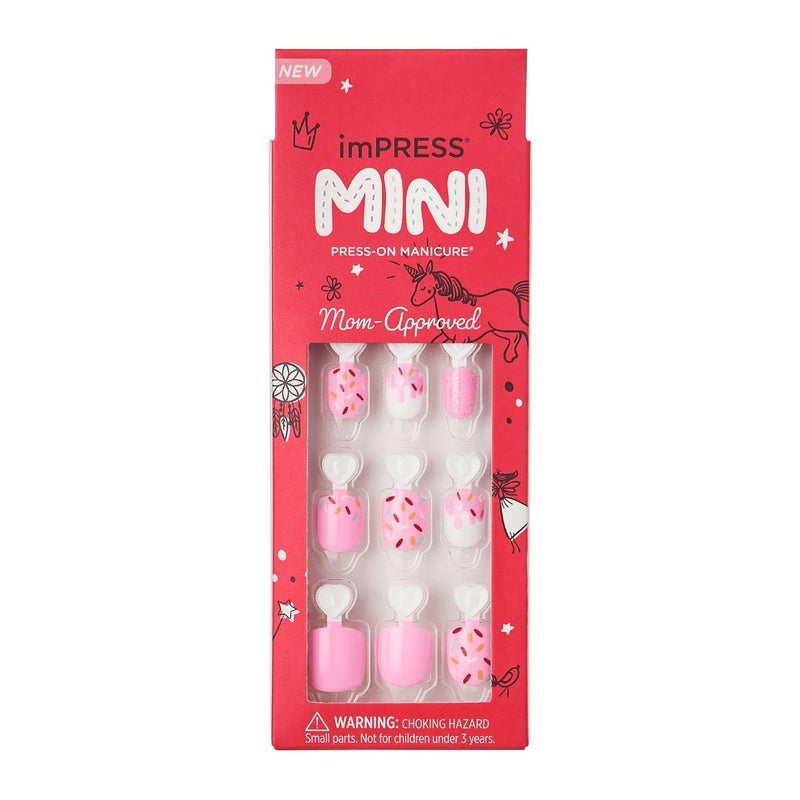 KISS imPRESS No Glue Mani Press On Nails Mini PressOn Manicure for Kids Super Duper Pink Kids Size Squoval Shape Includes 20 Fake Nails with Removable Application Tabs 1 Mini File