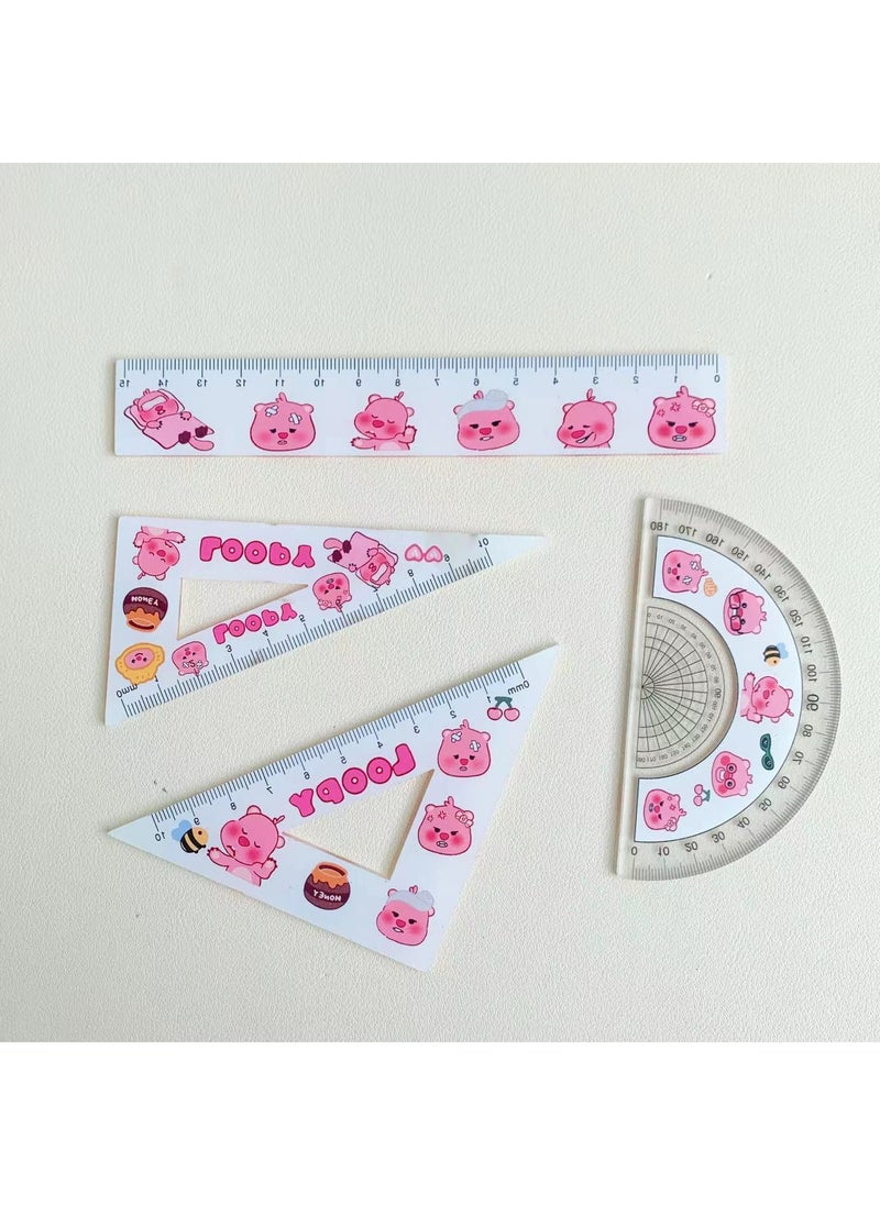 Generic - Kapibala ruler for students suit 15cm set of four-piece stationery triangle ruler protractor multifunctional loopy ruler - Image 1
