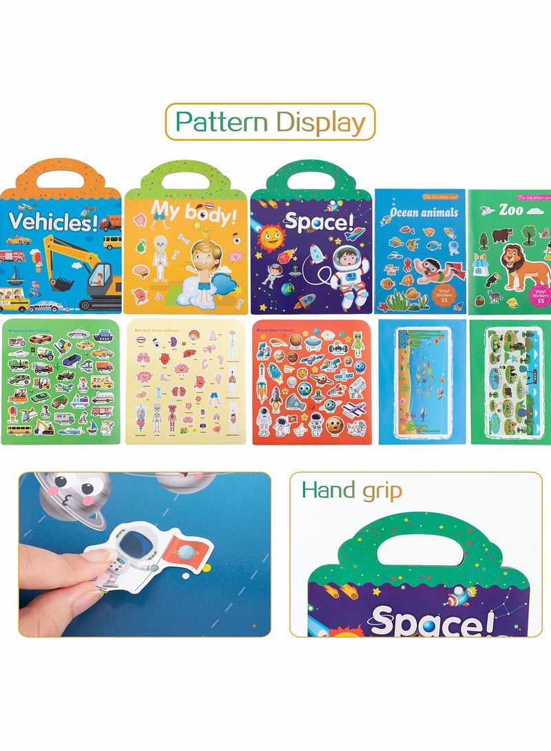 KASTWAVE 5 Sets Reusable Sticker Books for Kids Cute Static Adhesive Stickers Book for Toddlers Age 2 3 4 Educational Toys Learning Books Birthday Gifts  - Image 2