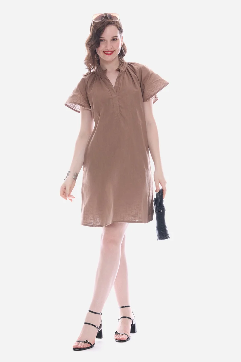 فيرجيو Solid Cotton Butterfly Sleeve Mini for Women