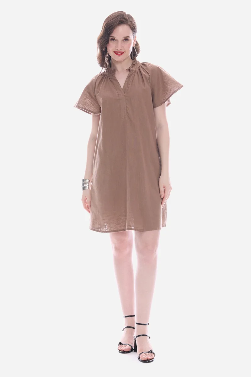 فيرجيو Solid Cotton Butterfly Sleeve Mini for Women