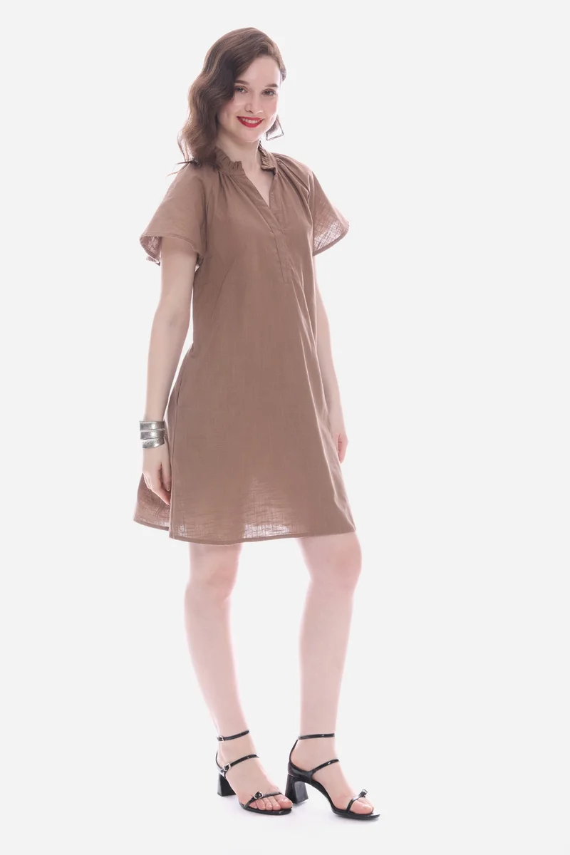 Virgio  Solid Cotton Butterfly Sleeve Mini for Women for Women | Best Price UAE