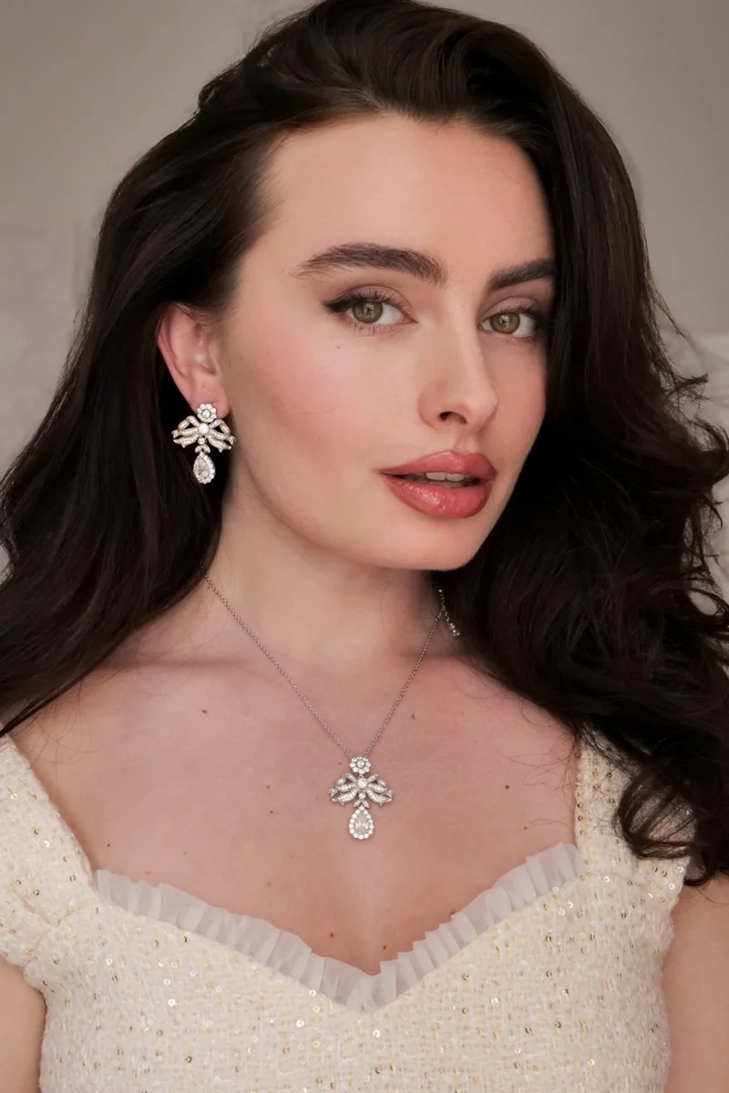 Santinni London Silver Elizabeth' Bow and Drop Silver Earrings for Women | Best Price UAE