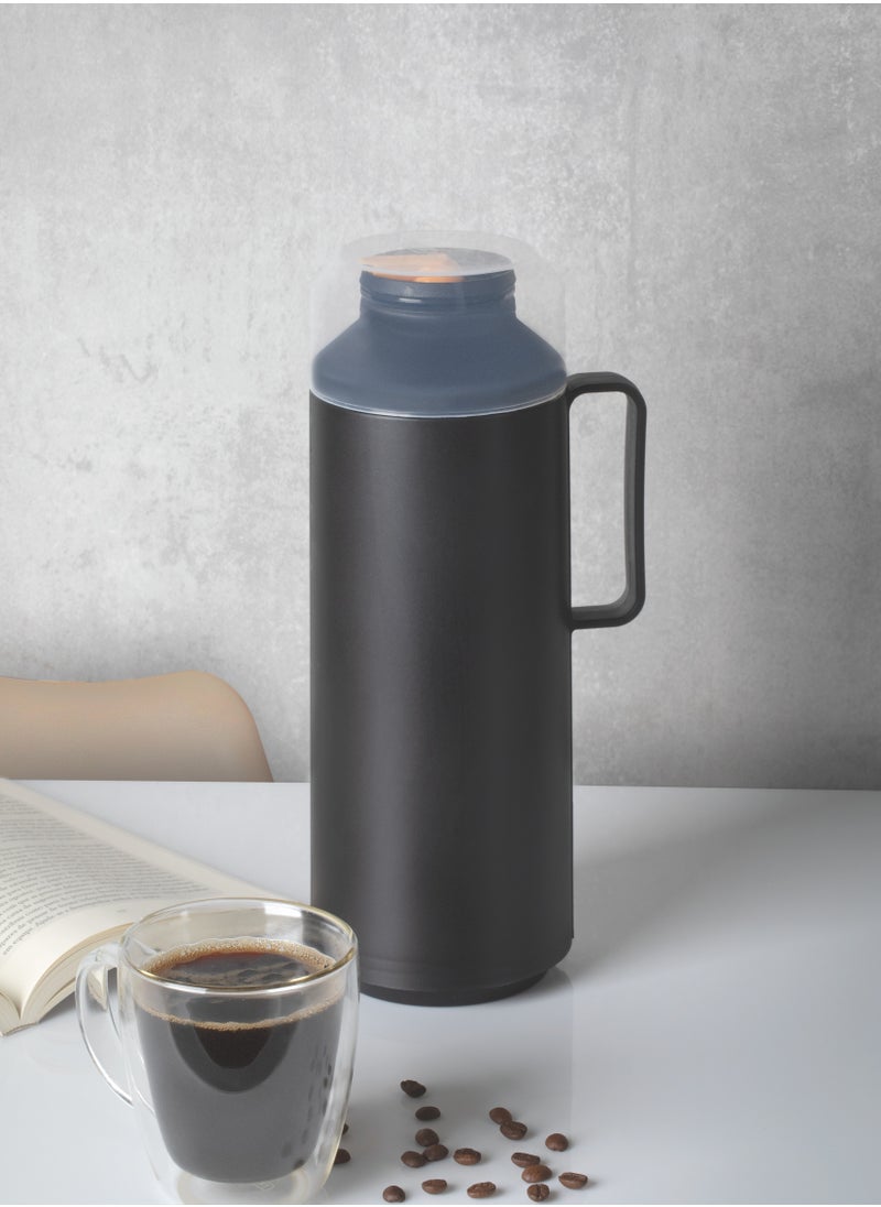 TRAMONTINA - Since 1911,Made in Brazil- Exata Black Plastic Thermal Flask with 1 Liter Glass Liner and Plastic Lid - Image 1