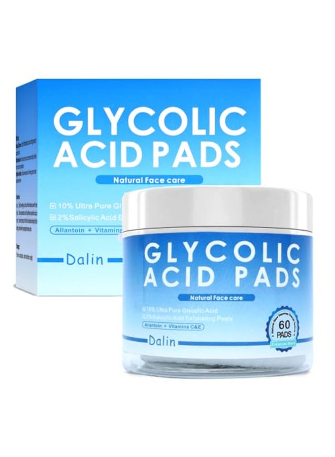 DALIN Glycolic Acid Pads 10 Ultra Pure Glycolic Acid 2 Salicylic Acid Exfoliating Peel Pads for Face Effective Chemical Peel Keeps Skin Smooth and Prevents Wrinkles and Lines 60 Pads - Image 1