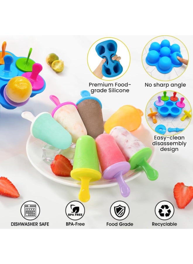 TAPIT Mini Silicone Popsicle Mold 7-cavity DIY Ice Pop Mold with Colorful Plastic Sticks Popsicle Makers for Egg Bites Lollipop and Ice Cream Mould Baby Food Storage Container Non-Stick Ice Cube Trays - Image 3