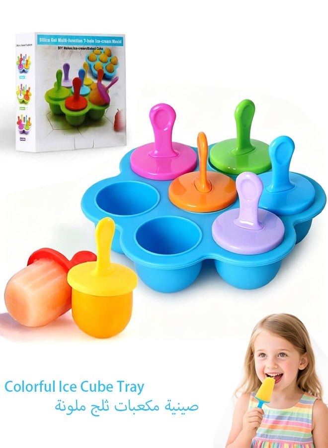 TAPIT Mini Silicone Popsicle Mold 7-cavity DIY Ice Pop Mold with Colorful Plastic Sticks Popsicle Makers for Egg Bites Lollipop and Ice Cream Mould Baby Food Storage Container Non-Stick Ice Cube Trays - Image 1