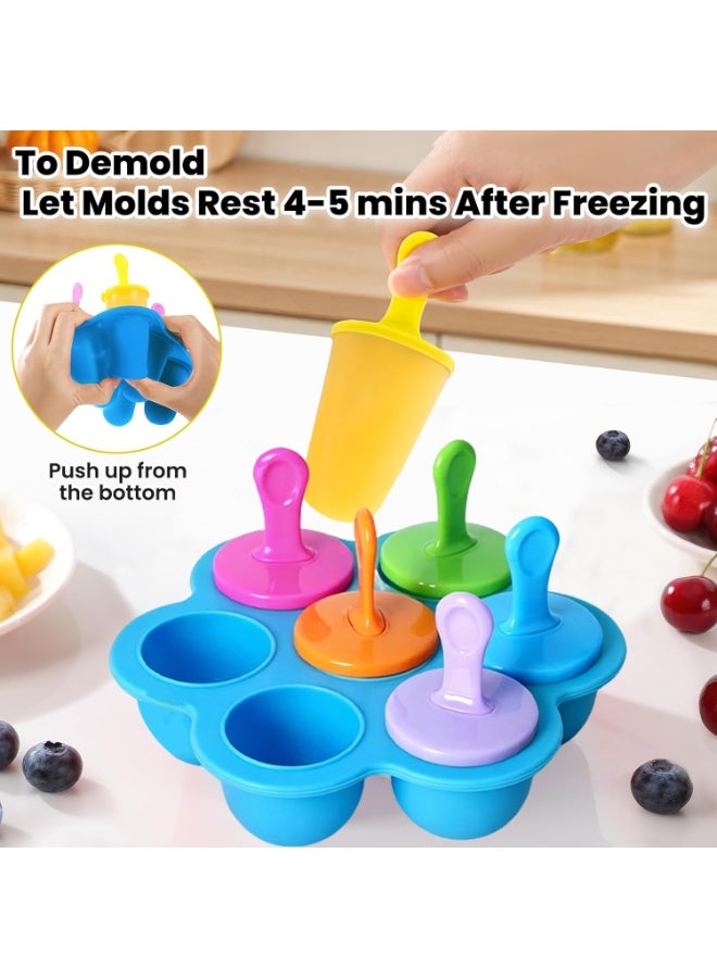TAPIT Mini Silicone Popsicle Mold 7-cavity DIY Ice Pop Mold with Colorful Plastic Sticks Popsicle Makers for Egg Bites Lollipop and Ice Cream Mould Baby Food Storage Container Non-Stick Ice Cube Trays - Image 4