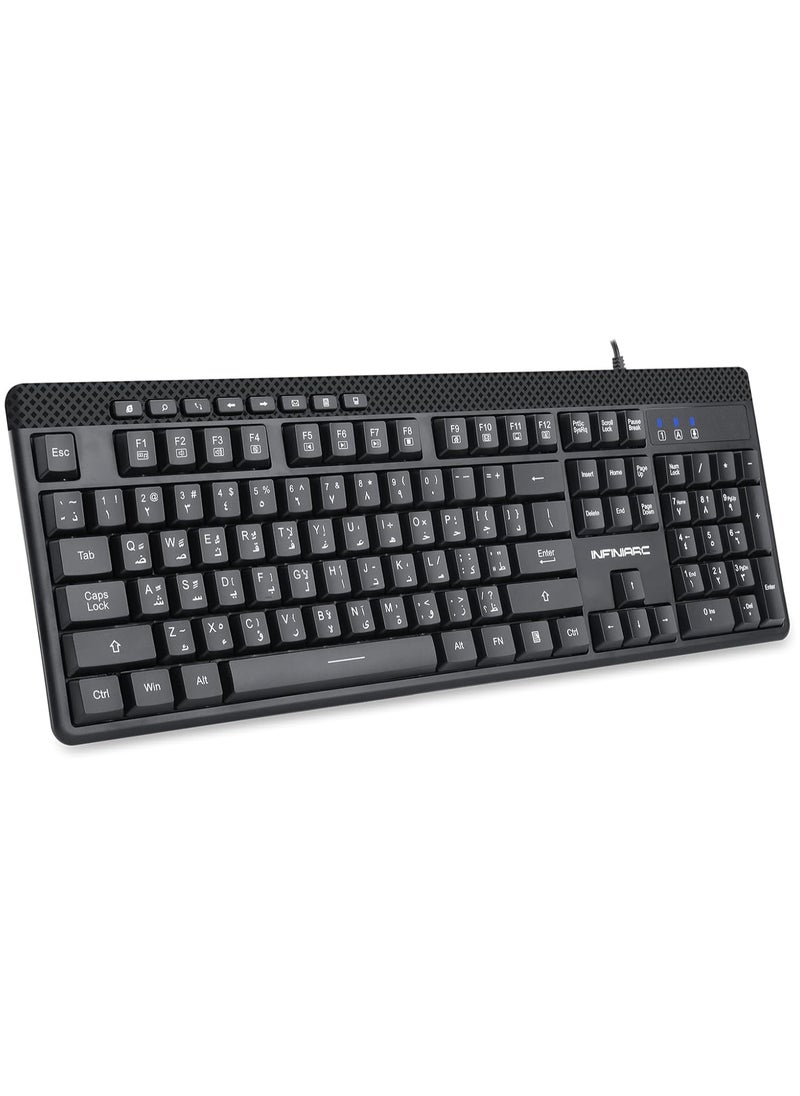 INFINIARC - Wired Keyboard and Mouse Combo, English/Arabic Keyboard, Computer Keyboard and Mouse for PC, Laptop, Desktop, 4 Adjustable DPI/112 Number Keypad - Image 1