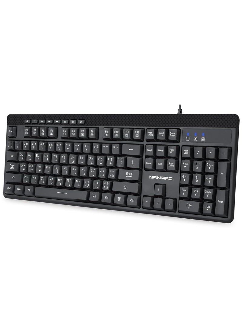 INFINIARC - Wired Keyboard and Mouse Combo, English/Arabic Keyboard, Computer Keyboard and Mouse for PC, Laptop, Desktop, 4 Adjustable DPI/112 Number Keypad - Image 1
