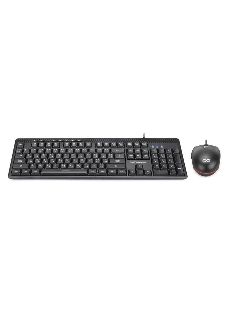 INFINIARC - Wired Keyboard and Mouse Combo, English/Arabic Keyboard, Computer Keyboard and Mouse for PC, Laptop, Desktop, 4 Adjustable DPI/112 Number Keypad - Image 1