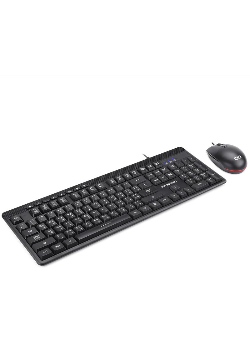 INFINIARC - Wired Keyboard and Mouse Combo, English/Arabic Keyboard, Computer Keyboard and Mouse for PC, Laptop, Desktop, 4 Adjustable DPI/112 Number Keypad - Image 1