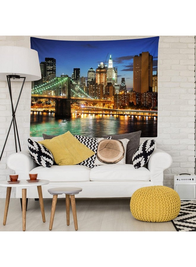 Loccor New York City Tapestry Brooklyn Bridge Manhattan Night Skyline Hudson River Wall Tapestry Nyc Urban Skyscraper Wall Hanging American Wall Art For Bedroom Living Room Dorm Home Decor 60" X 40" - Image 5