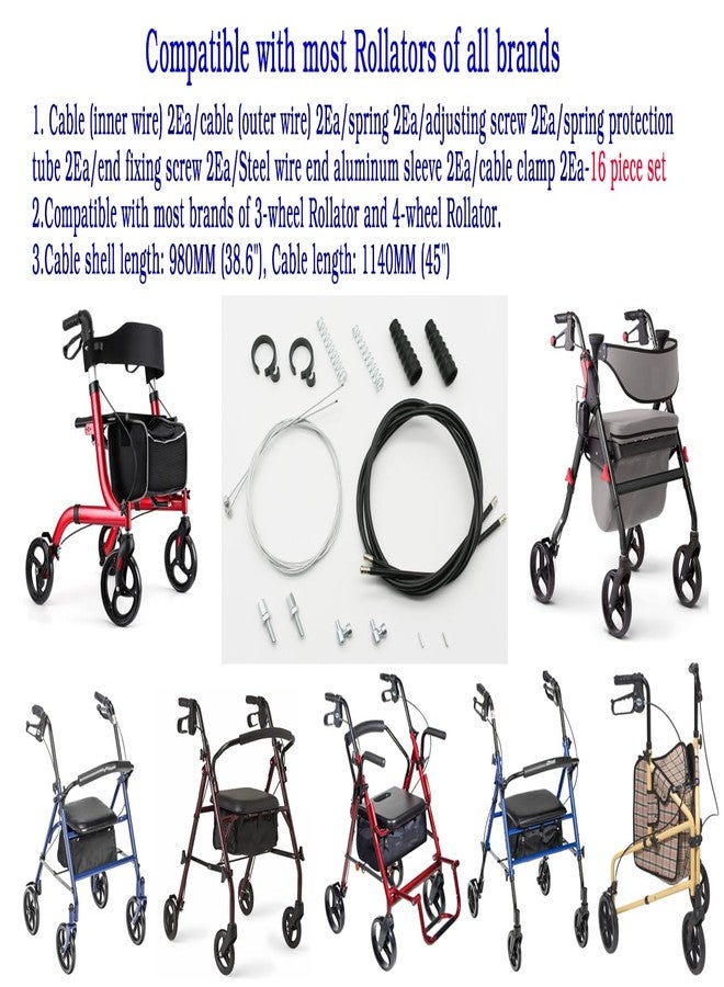 ForconMed Rollator Brake Cable Replacement,45" Brake Cable for The All Brands The Majority of Rollator and Heavy Rollator,Rollator General Brake Cable Parts,Universal Parts,16 Piece Set.(16Pcs/Pkg,Black) - Image 3