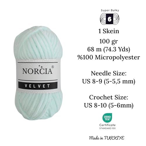 NORCIA Soft Velvet Yarn Chenille Yarn for Crocheting Super Bulky 100g (74.3 yds) Baby Blanket Yarn for Knitting Amigurumi Yarn for Crochet Weaving Craft (Mint, 1 Skein) - Image 2