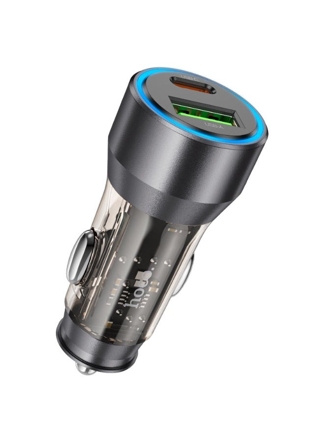 Hoco USB-C Car Charger, Ultra-Compact Dual Port Car Adapter with 20W USB Type-C Port, 18W Qualcomm QC 3.0 USB Port and Overheat Protection for iPhone13,iPad Pro, DriveGear-20W - Image 1