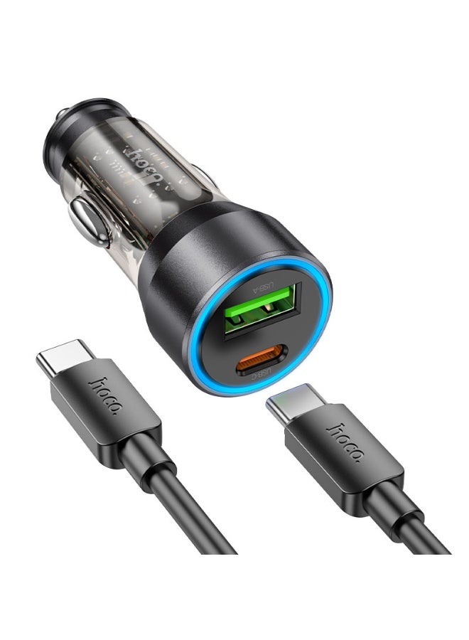 Hoco USB-C Car Charger, Ultra-Compact Dual Port Car Adapter with 20W USB Type-C Port, 18W Qualcomm QC 3.0 USB Port and Overheat Protection for iPhone13,iPad Pro, DriveGear-20W - Image 2