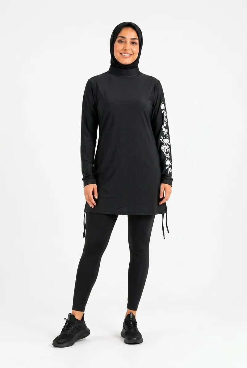 Women's Swimming Burkini Set - Top, Bottom and Hijab/cap Black
