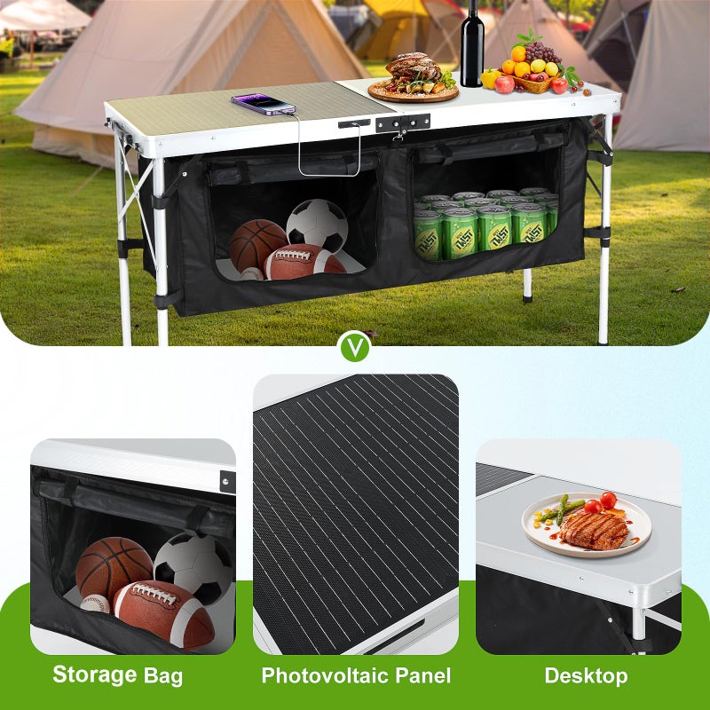 Nice C Camping Table, Storage Camping Table with Solar Panels, Storage Kitchen Tables, Folding Tables, 45W Output, w/USB, Type-C & DC Charging Cable, For Outdoor, Beach, BBQ, Picnic, Cooking, Festival - Image 5