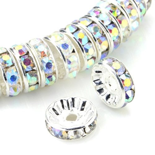 RUBYCA 100pcs 6mm A+++ Round Rondelle Spacer Charm Beads Silver Tone AB White Czech Crystal - Image 4