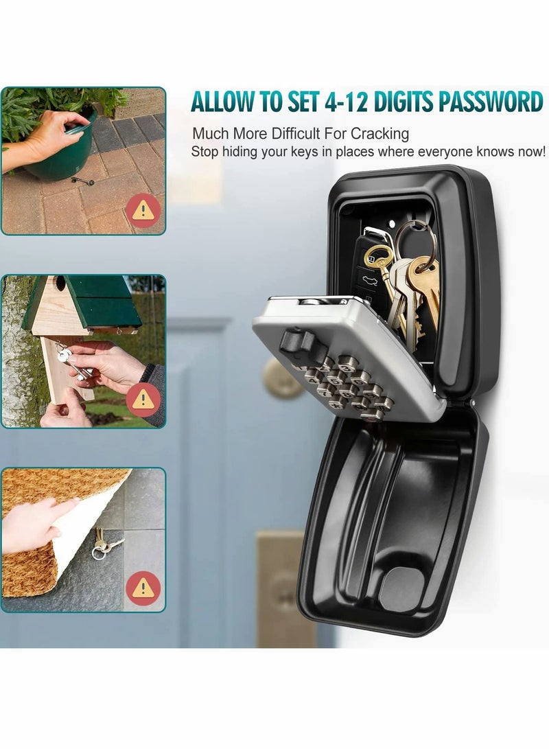 Key Safe with Password Wall Mounted, Key Lock Box Large with Resettable 12-Digit Combination Security Key Box Weatherproof for Outdoor Indoor, Storage Box for Home Garage Office Spare Keys (Black)  - Image 3