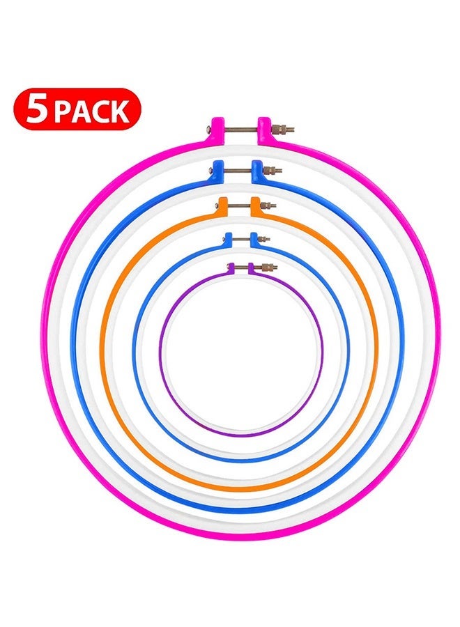 Embroidery Hoops, 5Pcs Round Cross Stitch Ring Circle Hoops Frame Adjustable For Craft, 5 Sizes - Image 1
