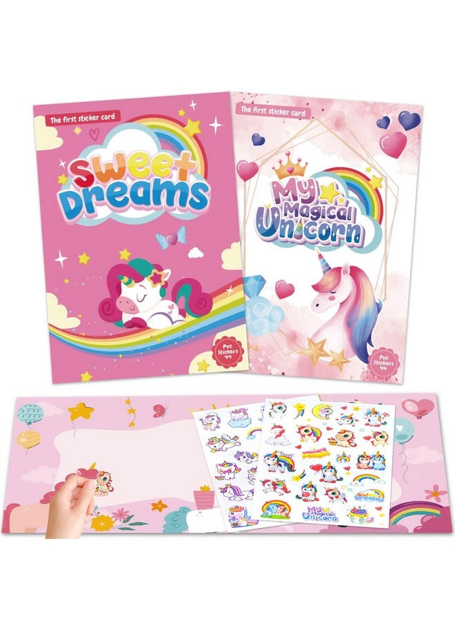 Airnogo AIRNOGO Unicorn Sticker Book for Kids 2 Pcs Reusable Sticker Book, Sticker Books for Toddlers, Sticker Activity Book, Kids Stickers for Travel Restaurants Classroom etc, 3+ Year Old Girl Gifts  - Image 1