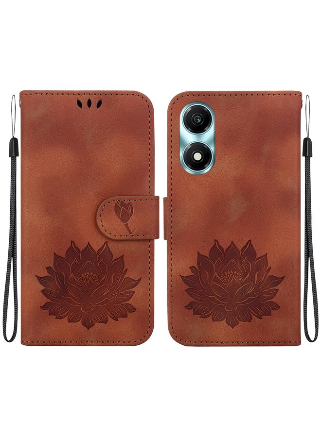 erorex For Honor X5 Plus / Play 40C Lotus Embossed Leather Phone Case(Brown)