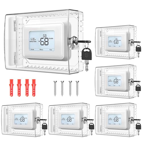 Gedreew 6 PCS Large Thermostat Lock Box Cover with Key, Clear Thermostat Cover with Lock Compatible with Home Thermostat On Wall, AC Lock Box Cover with Key Fits Thermostats 5" H x 6" W or Smaller - Image 1