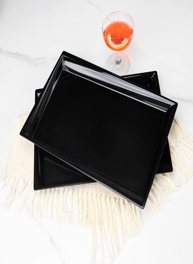 Supernal 12 Pack Black Plastic Serving Trays, 15"x10" PlasticTrays, Plastic Fast Food Tray, Heavy Duty Platters, Disposable Serving Party Platters Black，Party Serving Trays - Image 3