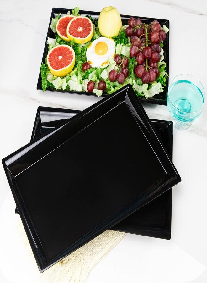 Supernal 12 Pack Black Plastic Serving Trays, 15"x10" PlasticTrays, Plastic Fast Food Tray, Heavy Duty Platters, Disposable Serving Party Platters Black，Party Serving Trays - Image 4