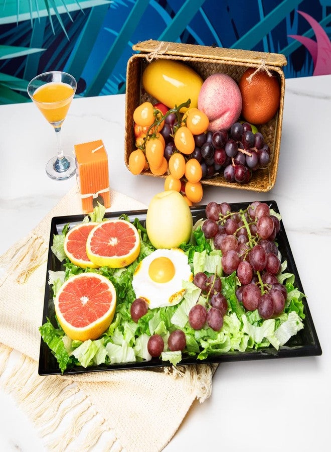 Supernal 12 Pack Black Plastic Serving Trays, 15"x10" PlasticTrays, Plastic Fast Food Tray, Heavy Duty Platters, Disposable Serving Party Platters Black，Party Serving Trays - Image 5