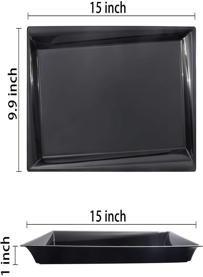 Supernal 12 Pack Black Plastic Serving Trays, 15"x10" PlasticTrays, Plastic Fast Food Tray, Heavy Duty Platters, Disposable Serving Party Platters Black，Party Serving Trays - Image 2