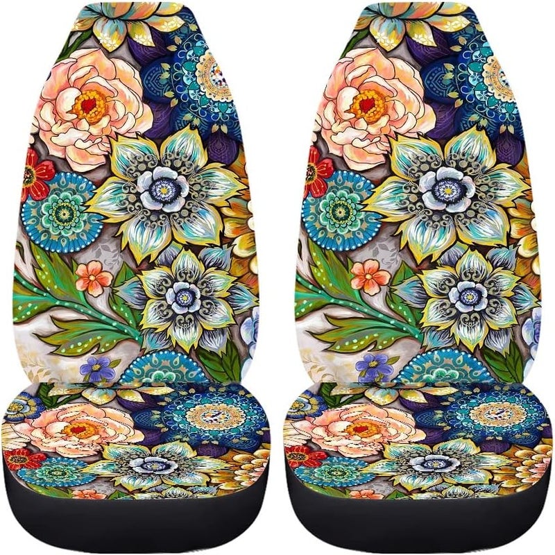 TOADDMOS Bright Blossoms Colorful Boho Floral Print Car Seat Covers for Women,Universal Auto Front Seats Protector Fits for Car,SUV Sedan,Truck - Image 5