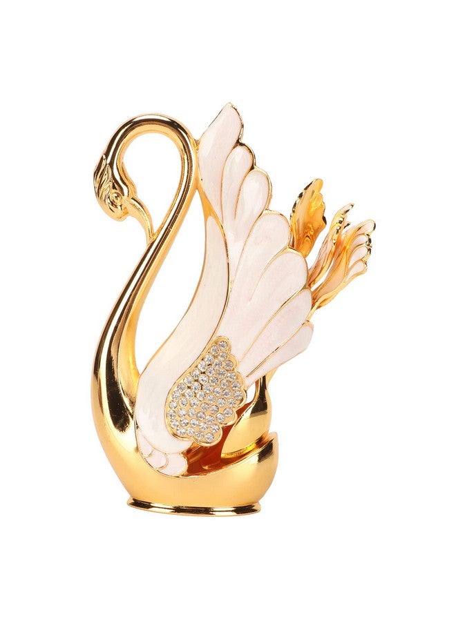 Fdit Spoons, Innovative Swan Base Holder Gold Smoother Coffee Dinnerware Set with Forks Spoons (Golden White Spoons) - Image 1