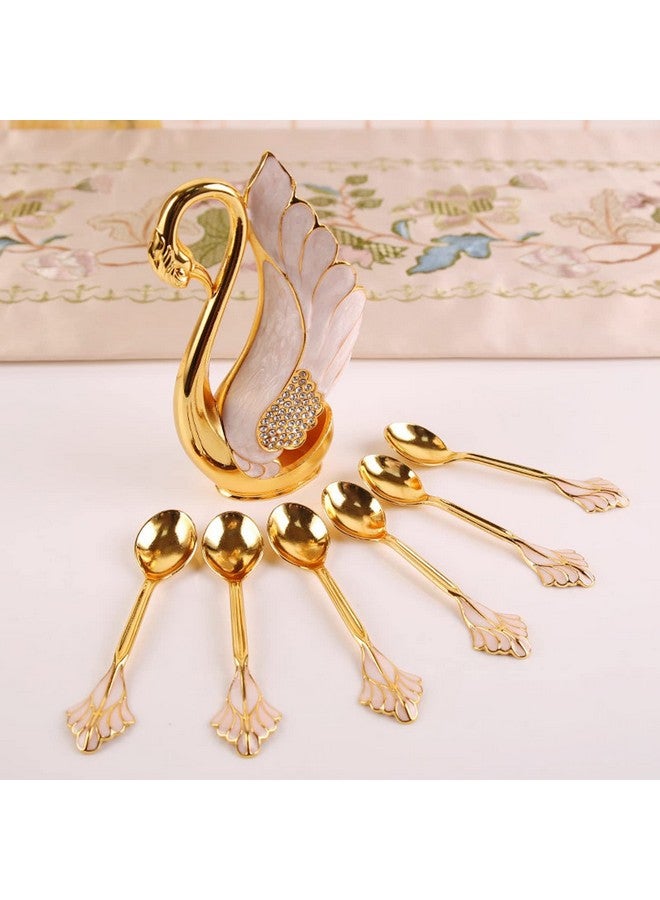 Fdit Spoons, Innovative Swan Base Holder Gold Smoother Coffee Dinnerware Set with Forks Spoons (Golden White Spoons) - Image 4